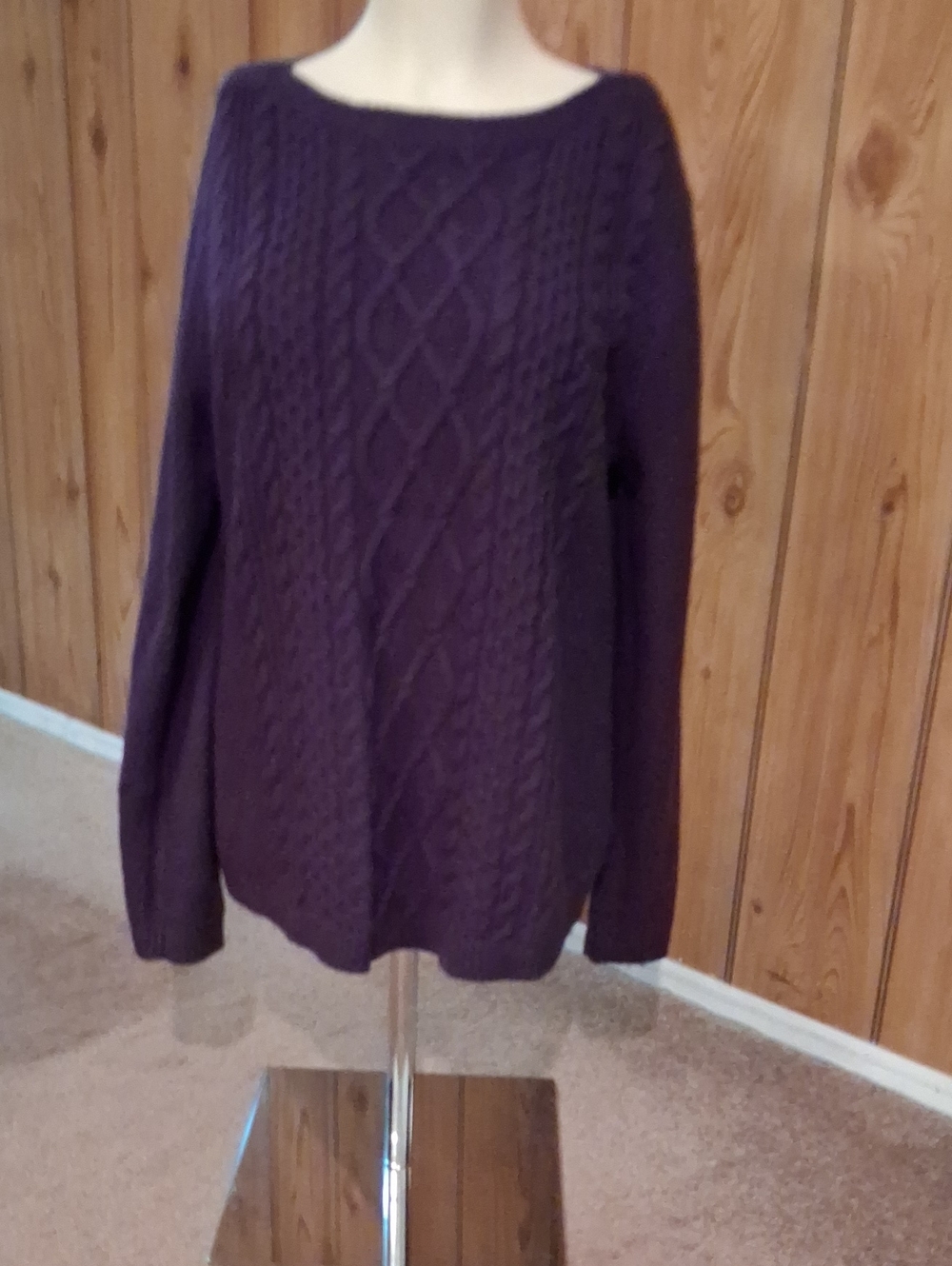 croft & barrow Women's Cable Scoop Neck Sweater - Plum